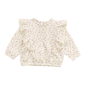 MINI FLORAL RIBBED RUFFLE SWEATSHIRT - SWEATERS