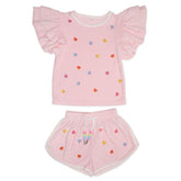 CANDY HEART RUFFLE SLEEVE TOP AND SHORTS SET