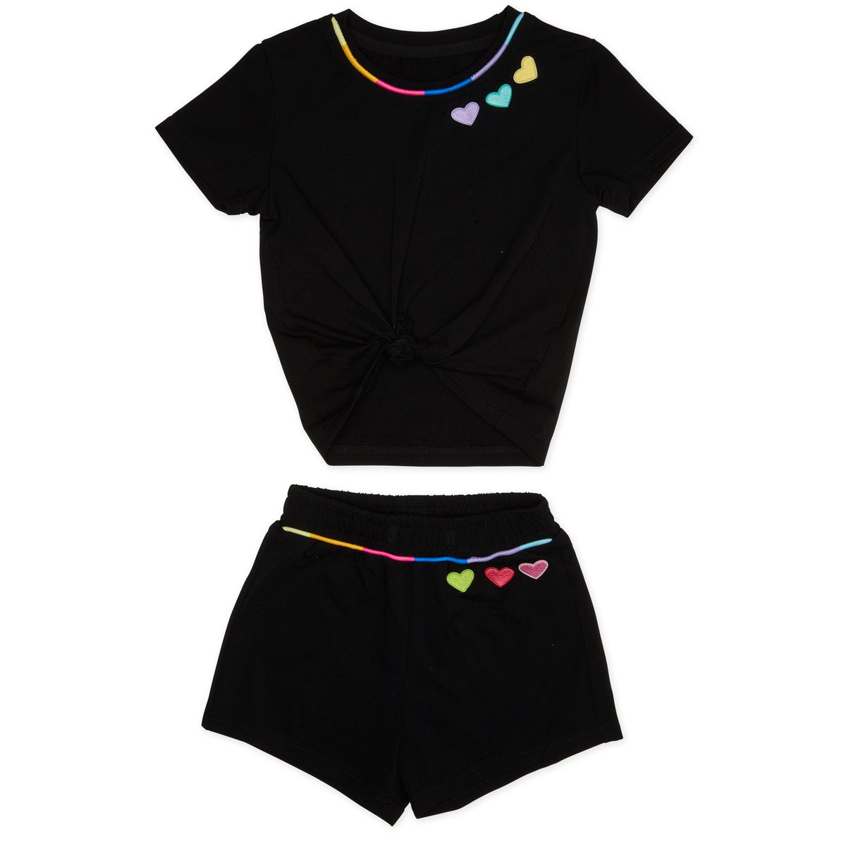 SIENNA EMBROIDERED HEART TIE TOP AND SHORTS SET