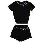 SIENNA EMBROIDERED HEART TIE TOP AND SHORTS SET