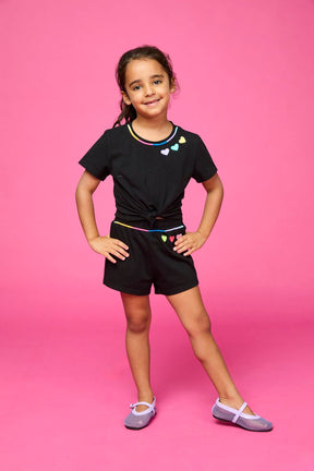 SIENNA EMBROIDERED HEART TIE TOP AND SHORTS SET