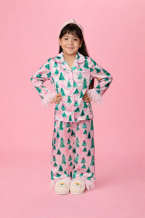 CHRISTMAS TREES SILKY SET W/ FEATHERS