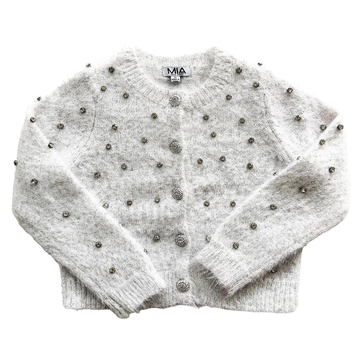 FUZZY JEWELED CARDIGAN (PREORDER)