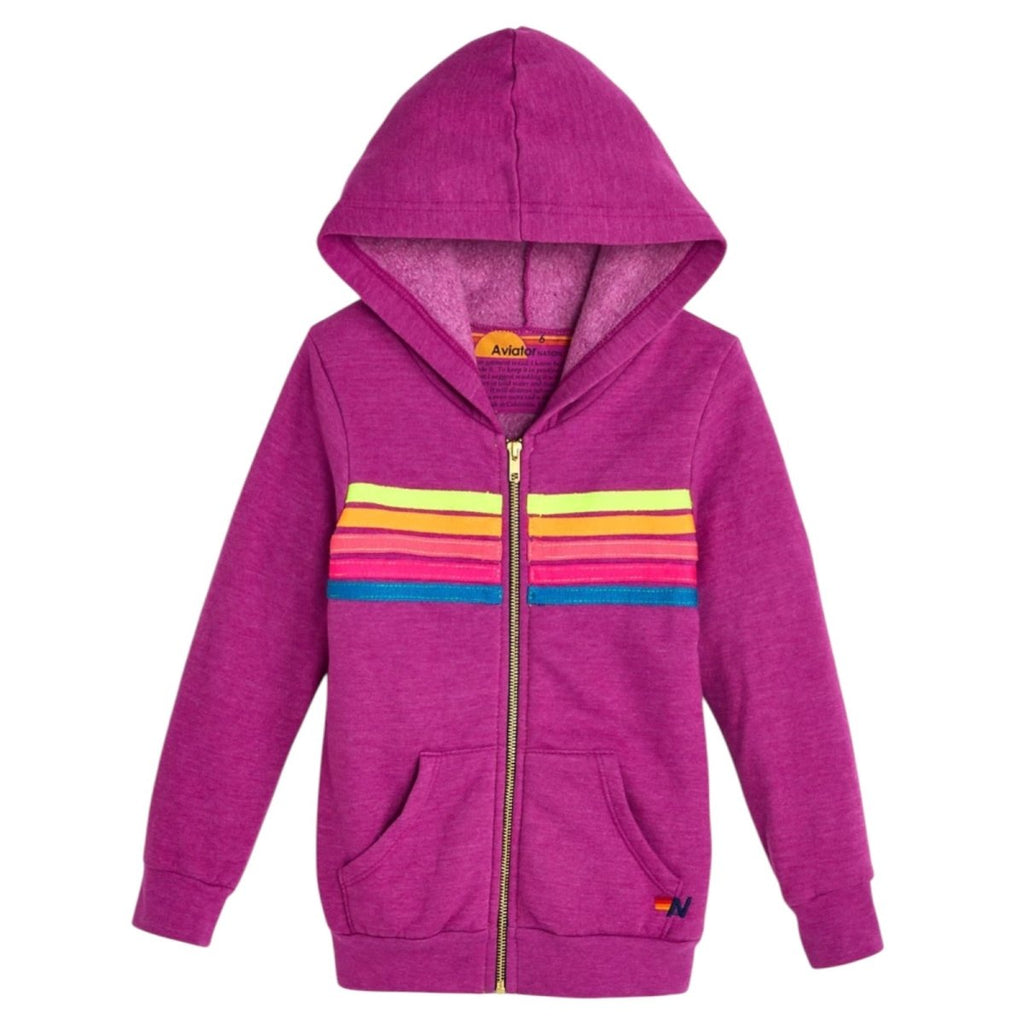 新品 ドリームキャッチャー カラフル ネオン ネイティブアメリカン パーカー 5 STRIPE MAGENTA/YELLOW/BLUE ZIP UP HOODIE by AVIATOR NATION KIDS