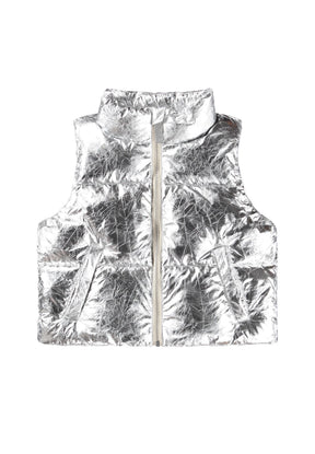 CRINKLED METALLIC HESTER VEST W/ FAUX FUR LINING (PREORDER) - MOLO - VESTS