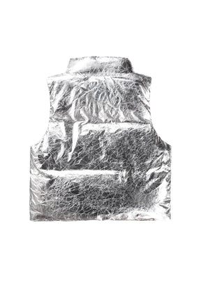 CRINKLED METALLIC HESTER VEST W/ FAUX FUR LINING (PREORDER) - MOLO - VESTS