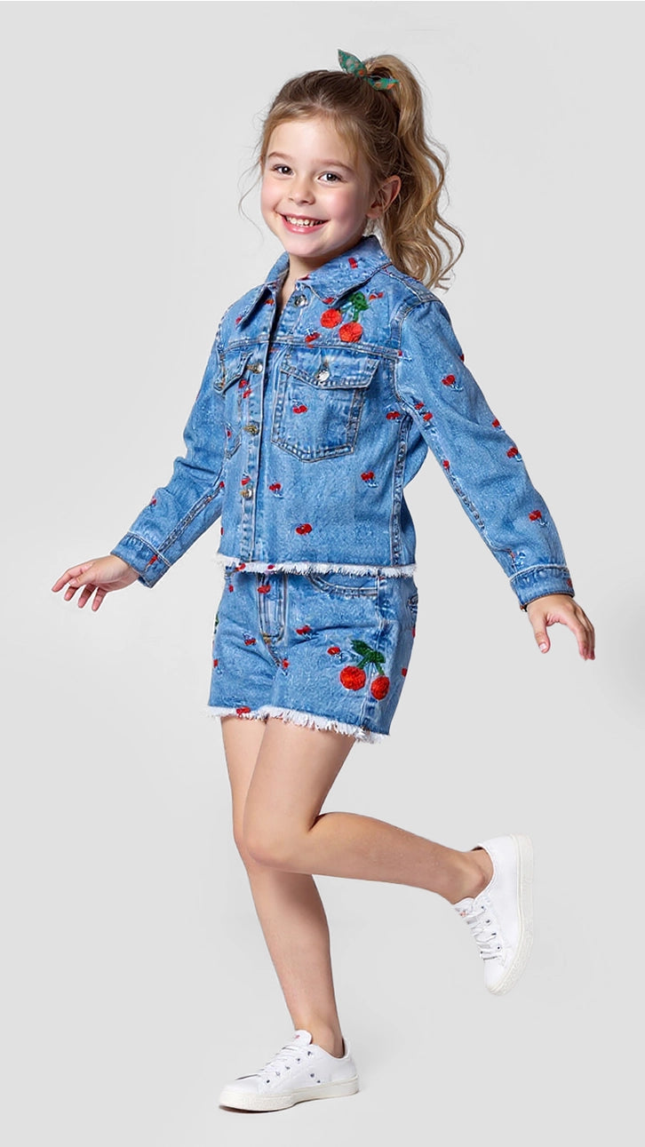 CHERRY EMBROIDERED DENIM JACKET
