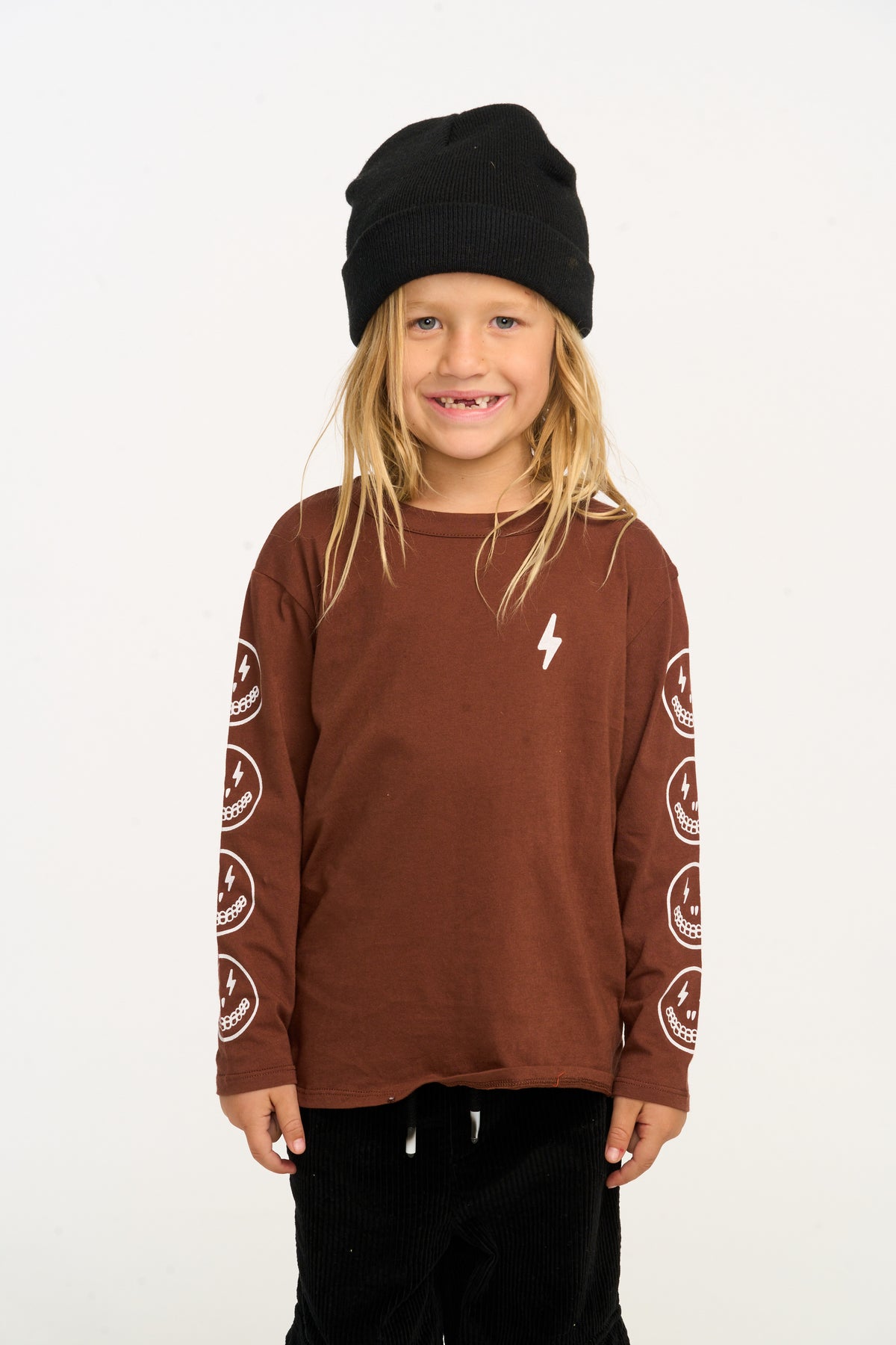 LIGHTNING SMILEY FACE LONG SLEEVE TSHIRT