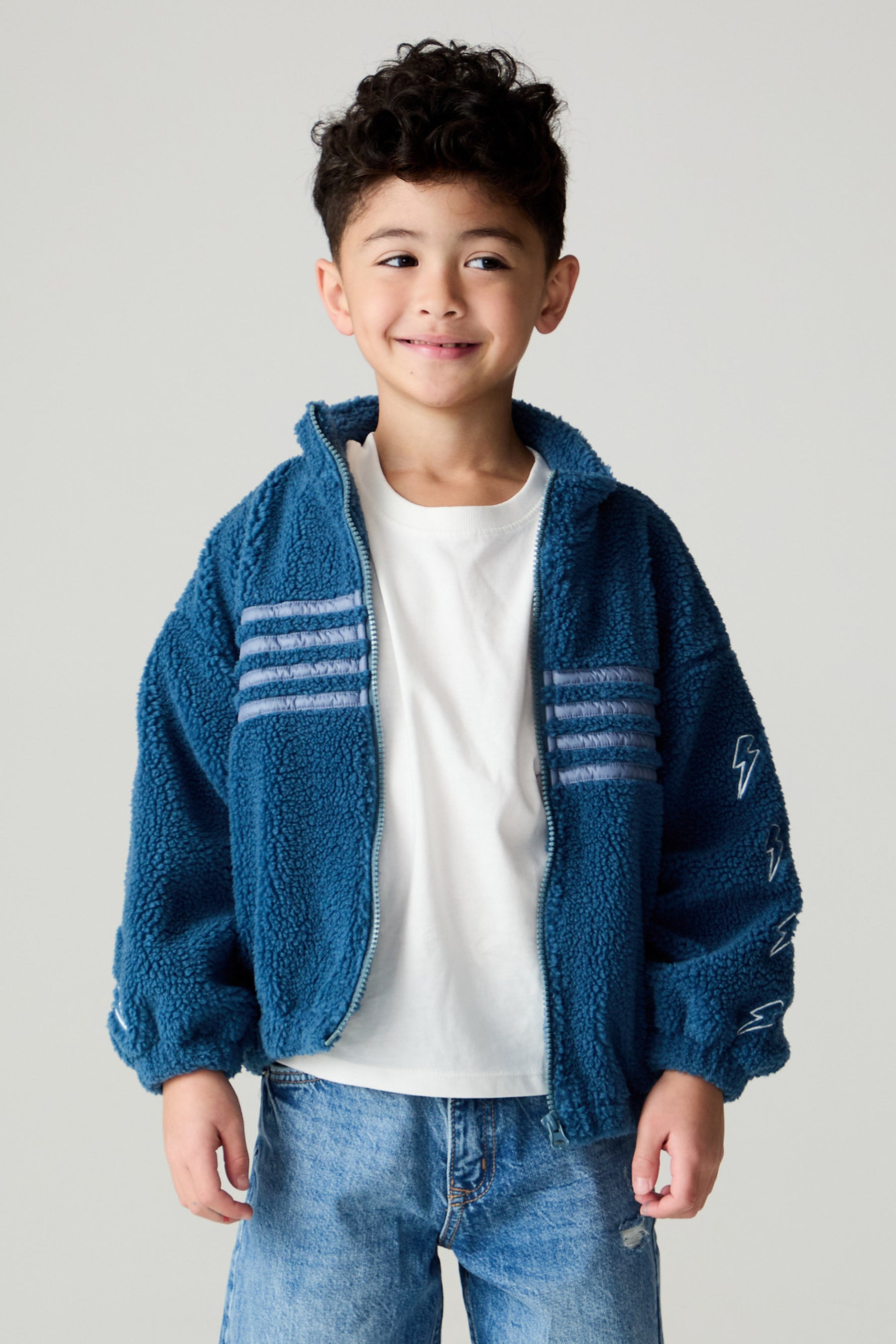 EMBROIDERED STRIPE FUZZY SHERPA JACKET (PREORDER)