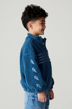 EMBROIDERED STRIPE FUZZY SHERPA JACKET (PREORDER)