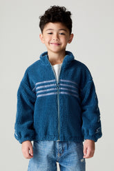 EMBROIDERED STRIPE FUZZY SHERPA JACKET (PREORDER)