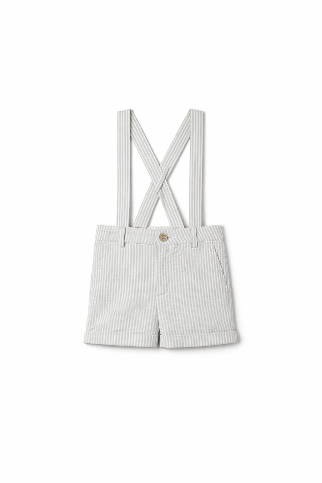 SEERSUCKER STRIPE SUSPENDER SHORTS