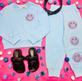 NAOMI CRYSTAL SMILEY FACE SWEATSHIRT AND SWEATPANTS SET
