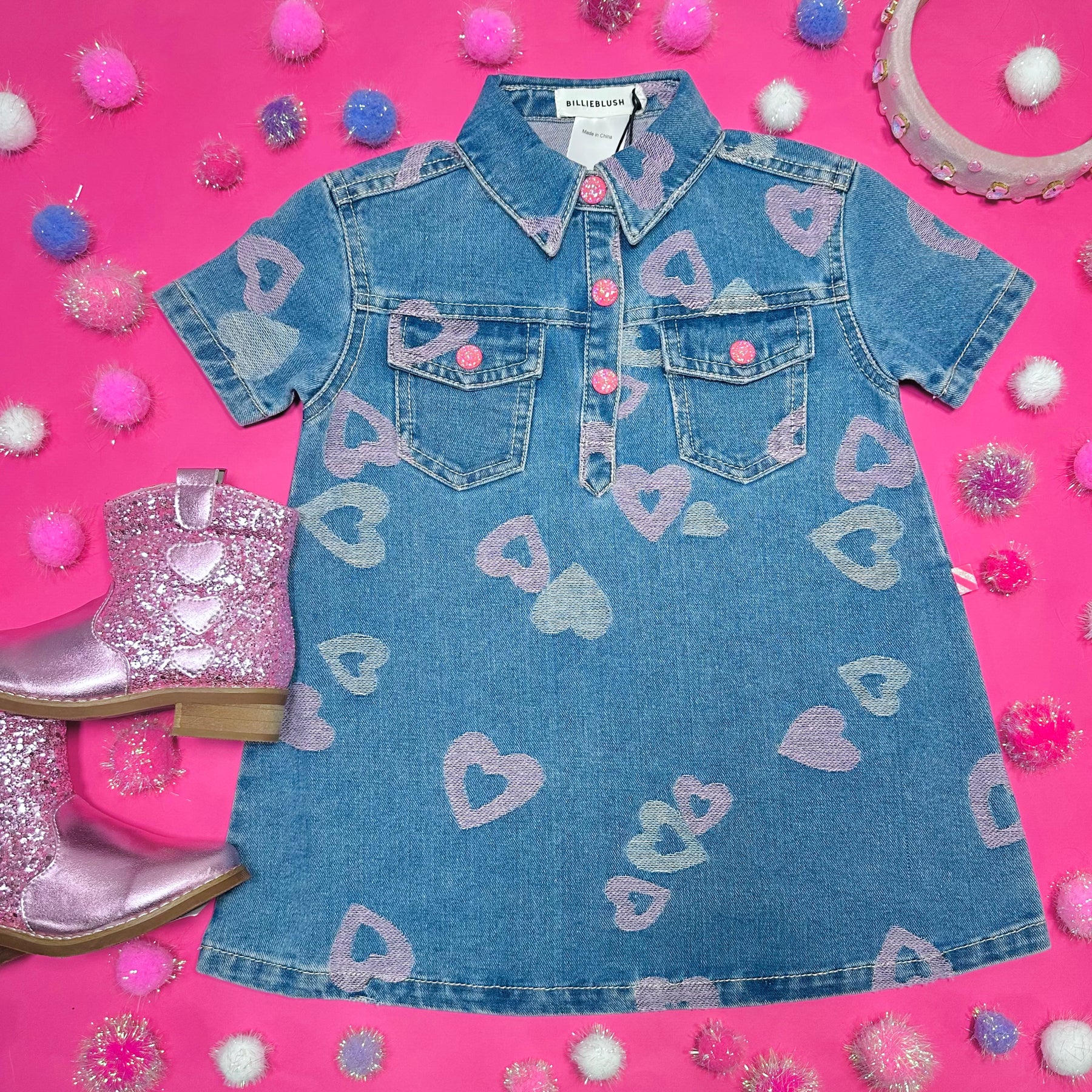 HEART PRINT DENIM DRESS