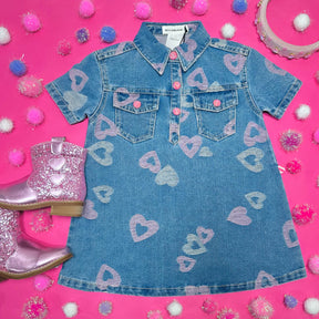 HEART PRINT DENIM DRESS