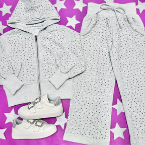 ARIA CRYSTAL ZIP UP HOODIE AND WIDE LEG SWEATPANTS SET