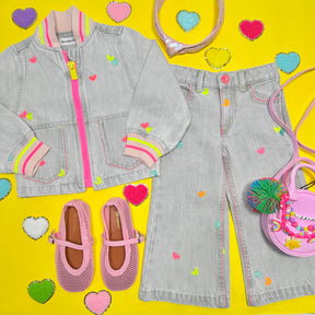 NEON EMBROIDERED HEART DENIM PANTS