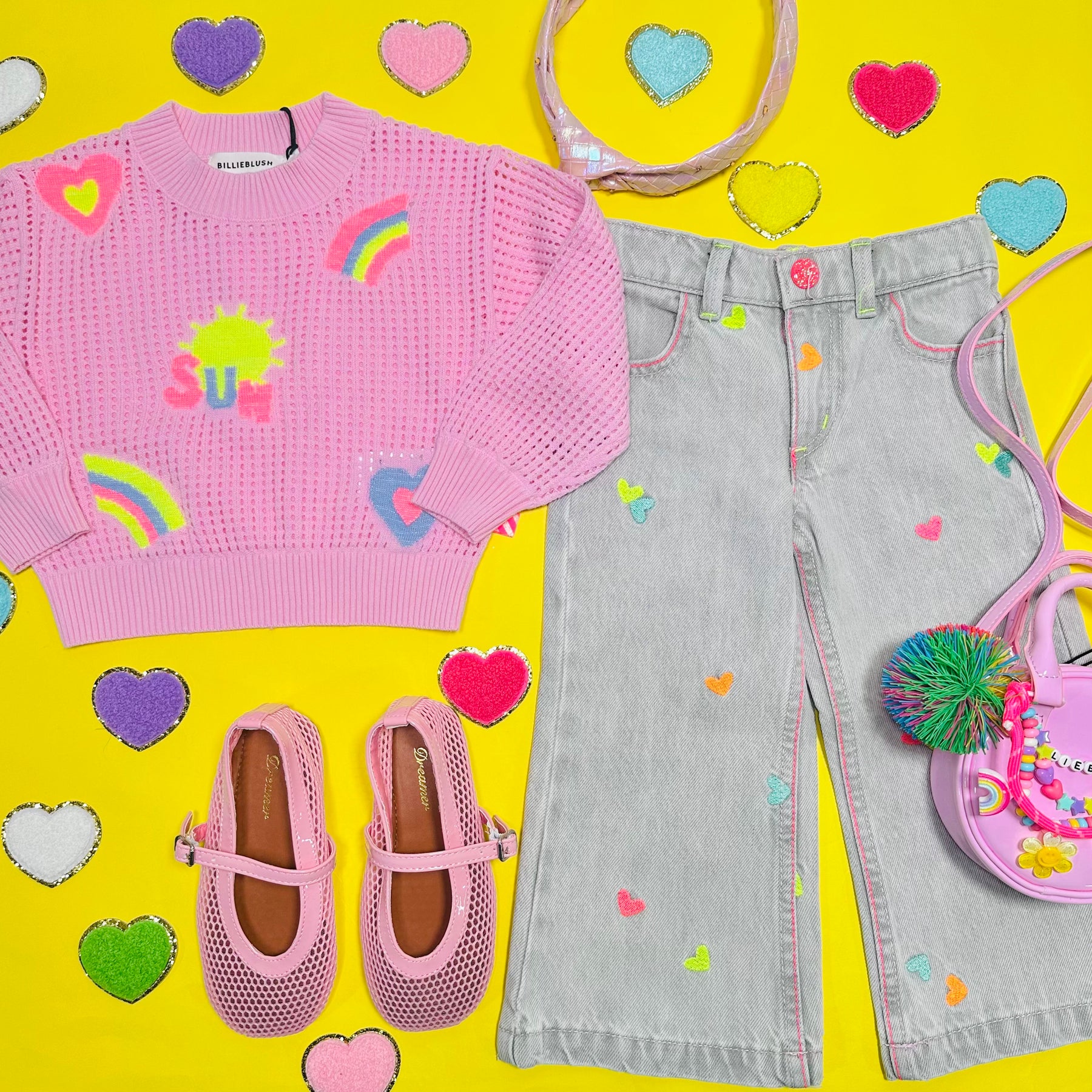 NEON EMBROIDERED HEART DENIM PANTS