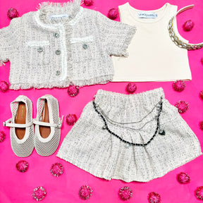 BECKY TWEED JACKET, TANK AND CHAIN SKIRT SUIT SET
