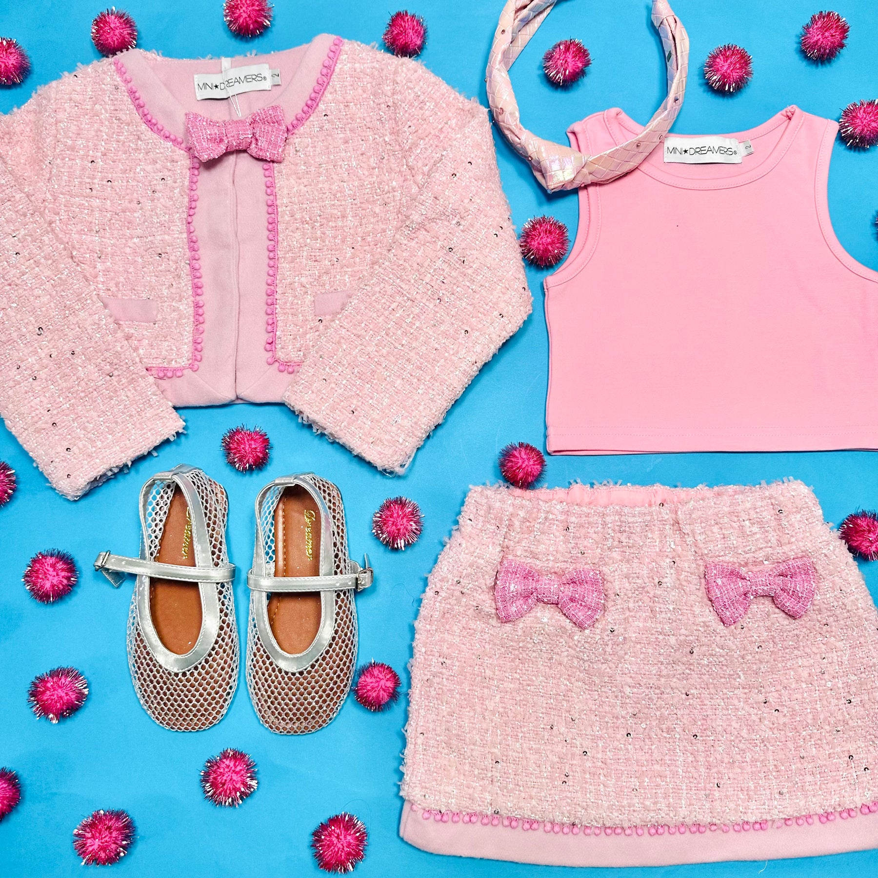 CAROLINE BOW SEQUIN TWEED JACKET AND SKIRT SUIT SET