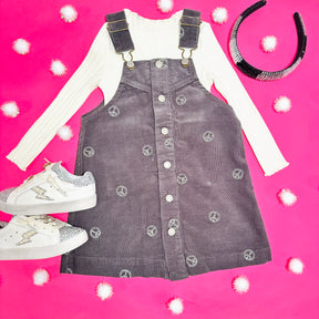 PEACE SIGN CORDUROY OVERALL DRESS