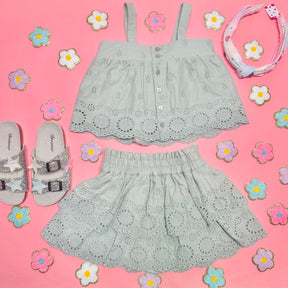 SEAFOAM SWING TOP AND ROSE MINI SKIRT SET