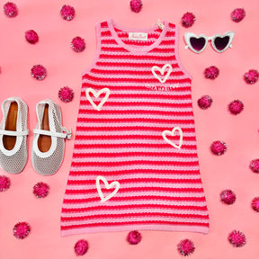 AUDIE CROCHET STRIPE HEART DRESS - DRESSES