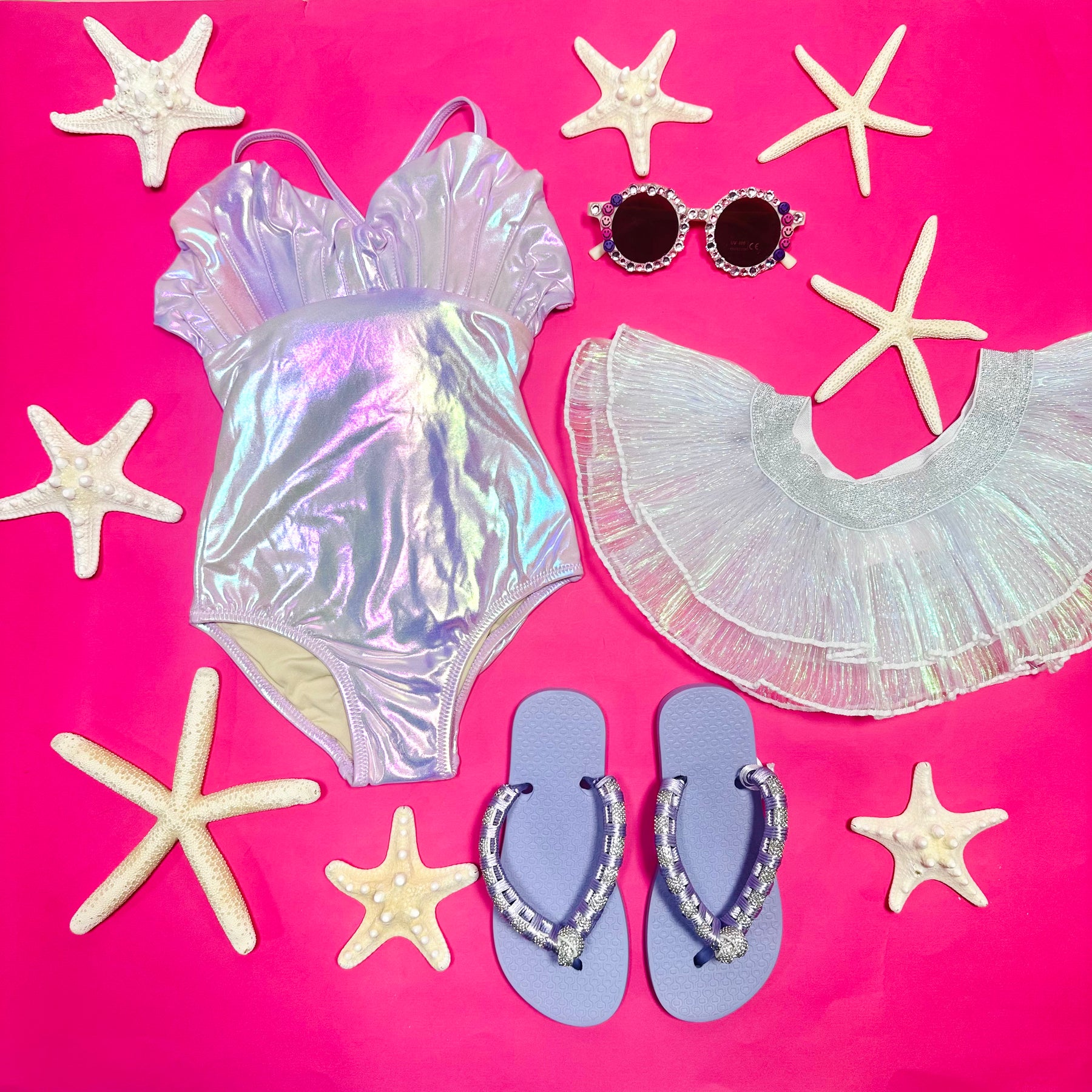 METALLIC MERMAID ONE PIECE SWIMSUIT W/ IRIDESCENT SKIRT