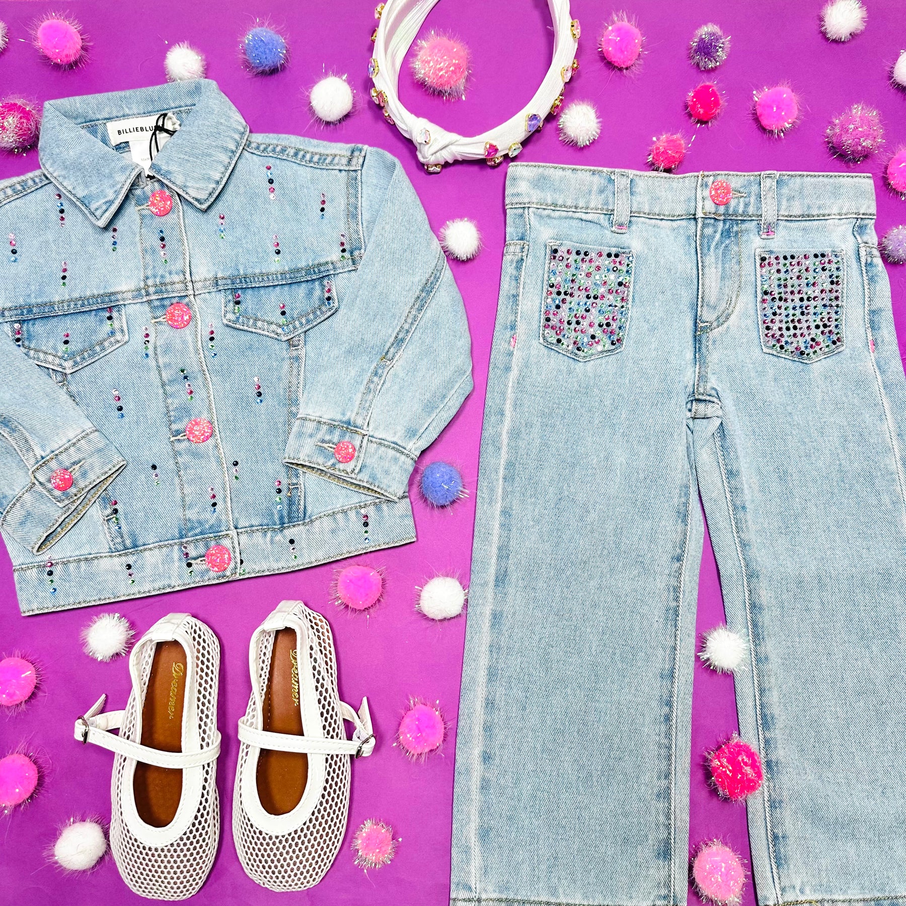 RHINESTONE POCKET DENIM PANTS