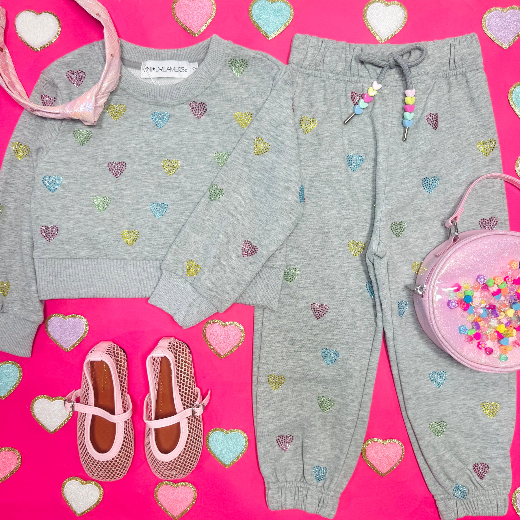 NOOR CRYSTAL HEARTS SWEATSHIRT AND SWEATPANTS SET