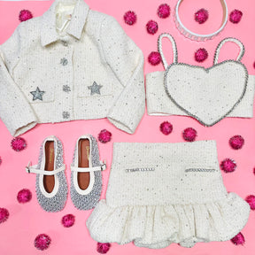 ODELIA HEART SHAPED TOP, SKIRT, AND JACKET SET