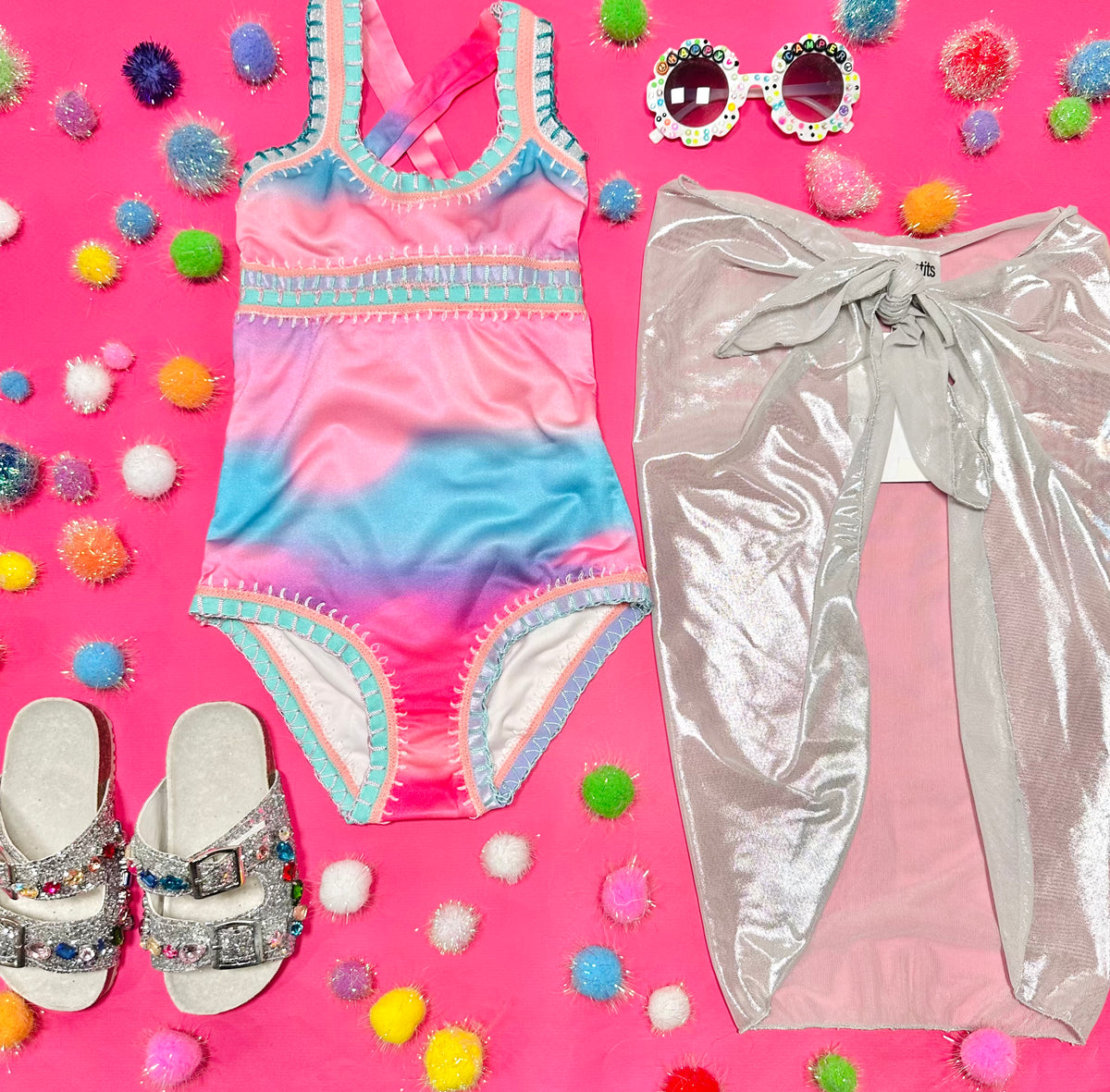 SADIE RAINBOW EMBROIDERED TIE DYE ONE PIECE SWIMSUIT