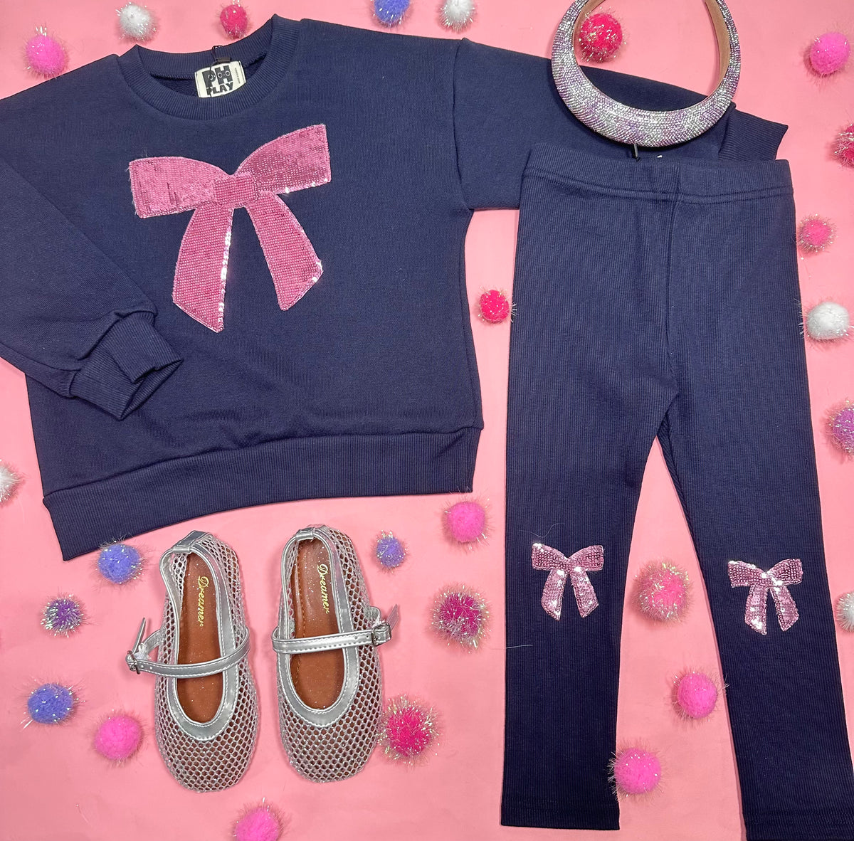 SEQUIN BOW SWEATSHIRT AND LEGGINGS SET