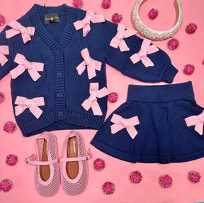 BOW CARDIGAN AND SKIRT SET - SET