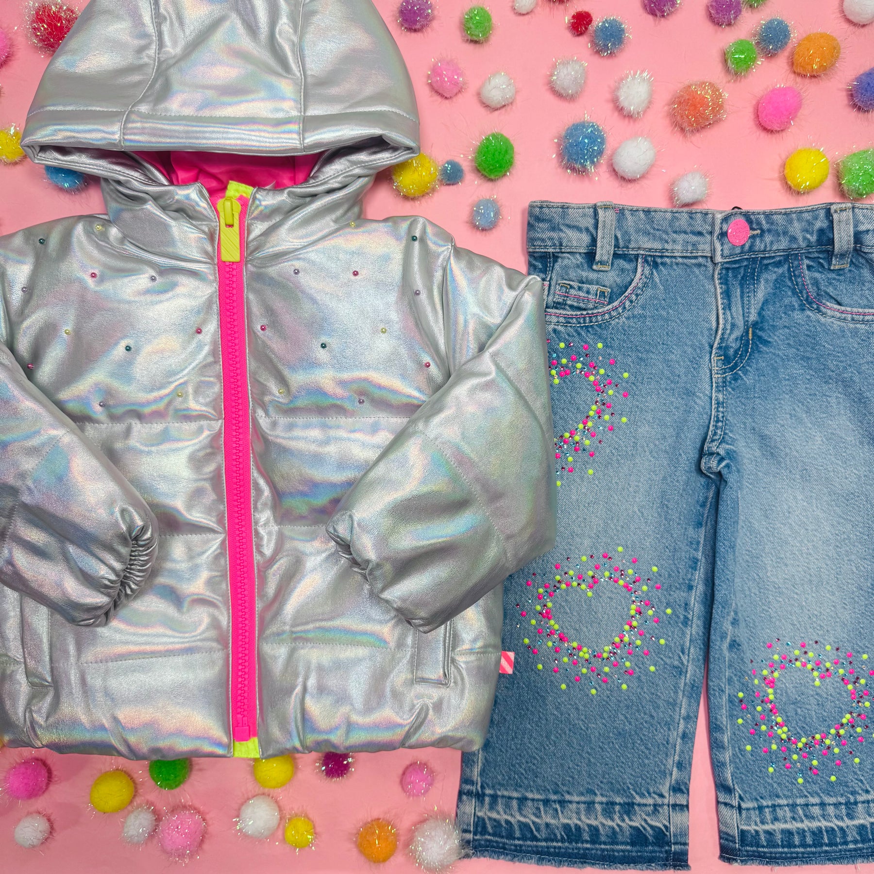 NEON HEART STONE DENIM PANTS - BILLIEBLUSH - PANTS