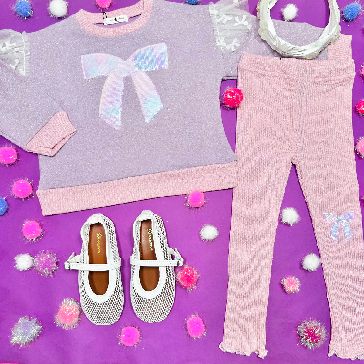 GLITTER BOW FRILL SWEATSHIRT AND LEGGINGS SET