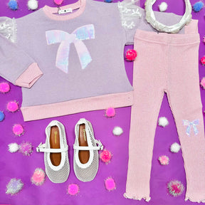 GLITTER BOW FRILL SWEATSHIRT AND LEGGINGS SET - SET