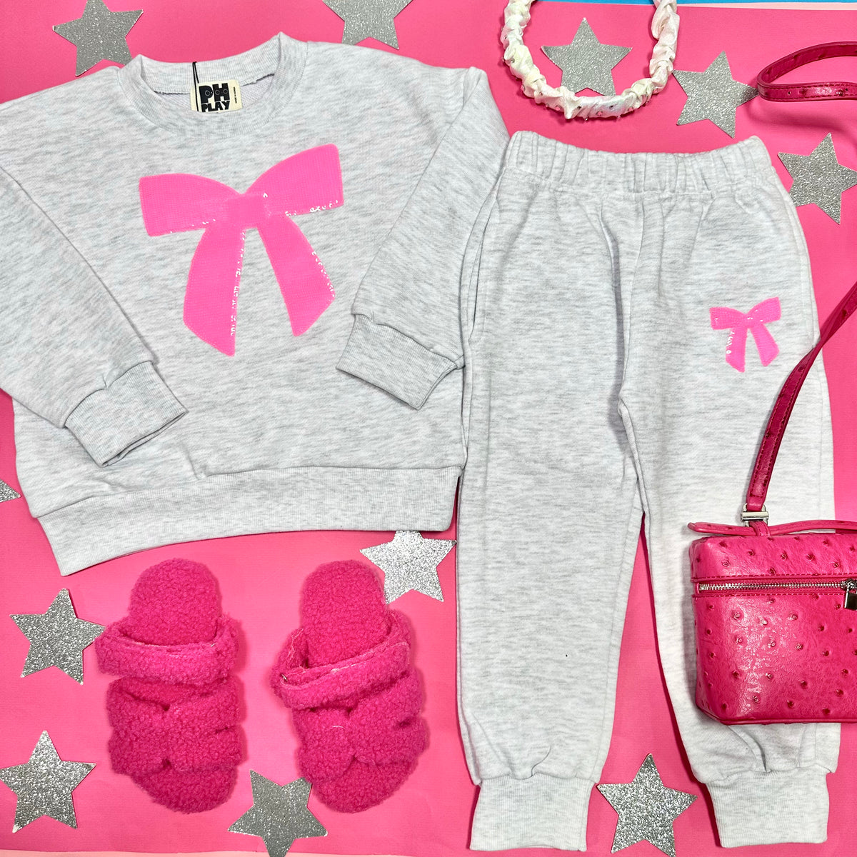 SEQUIN BOW SWEATSHIRT AND SWEATPANTS SET