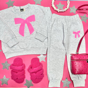 SEQUIN BOW SWEATSHIRT AND SWEATPANTS SET - SET