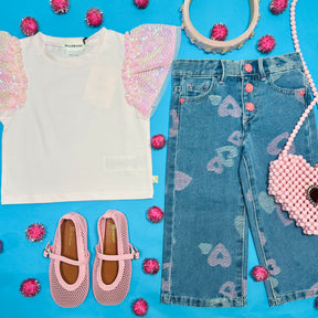 HEART PRINT DENIM PANTS
