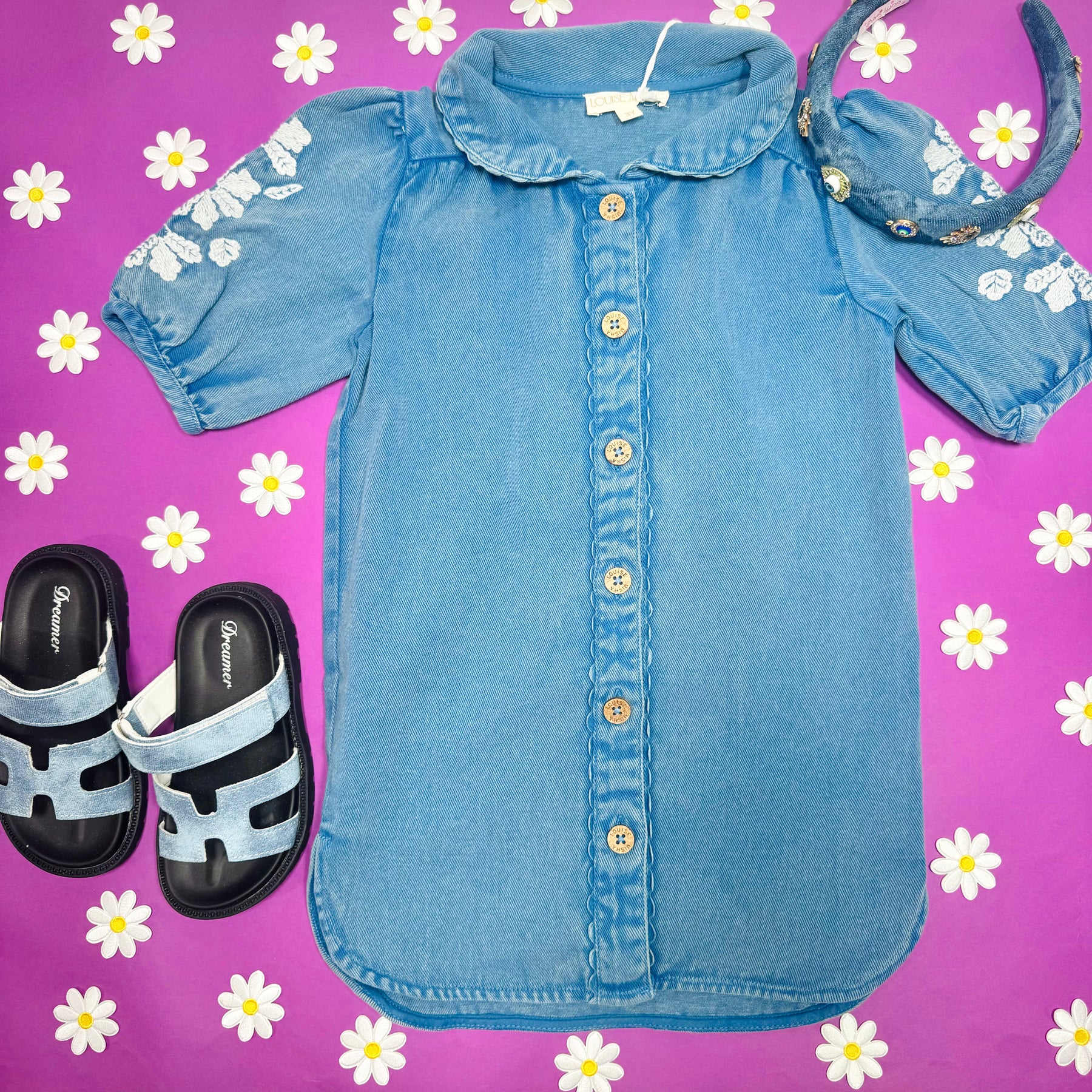 Embroidered Denim Dress in Organic Cotton Embroidered Denim Dress in Organic Cotton
