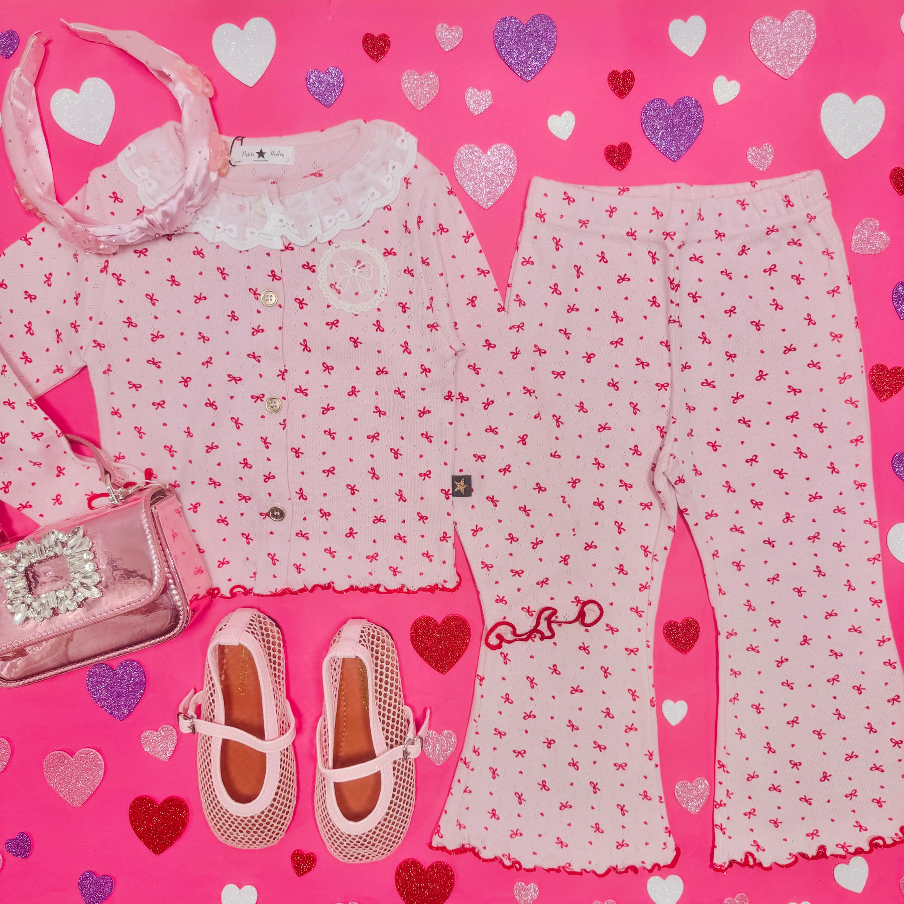 ELOWEN BOW CARDIGAN AND FLARE LEG PANTS SET - PETITE HAILEY - SET