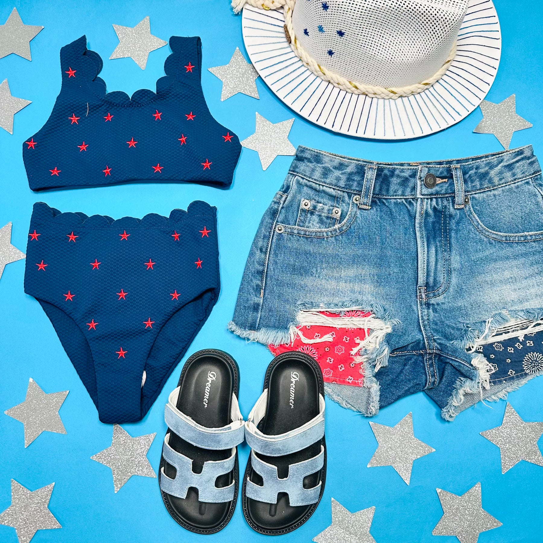 BANDANA MALIBU DENIM SHORTS