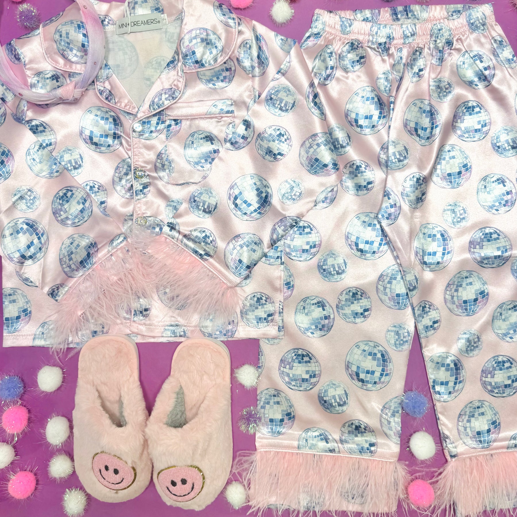 DISCO BALL SILKY SET W/ FEATHERS