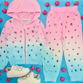 GABBY GEMSTONE DIP DYE ZIP UP HOODIE AND SWEATPANTS SET