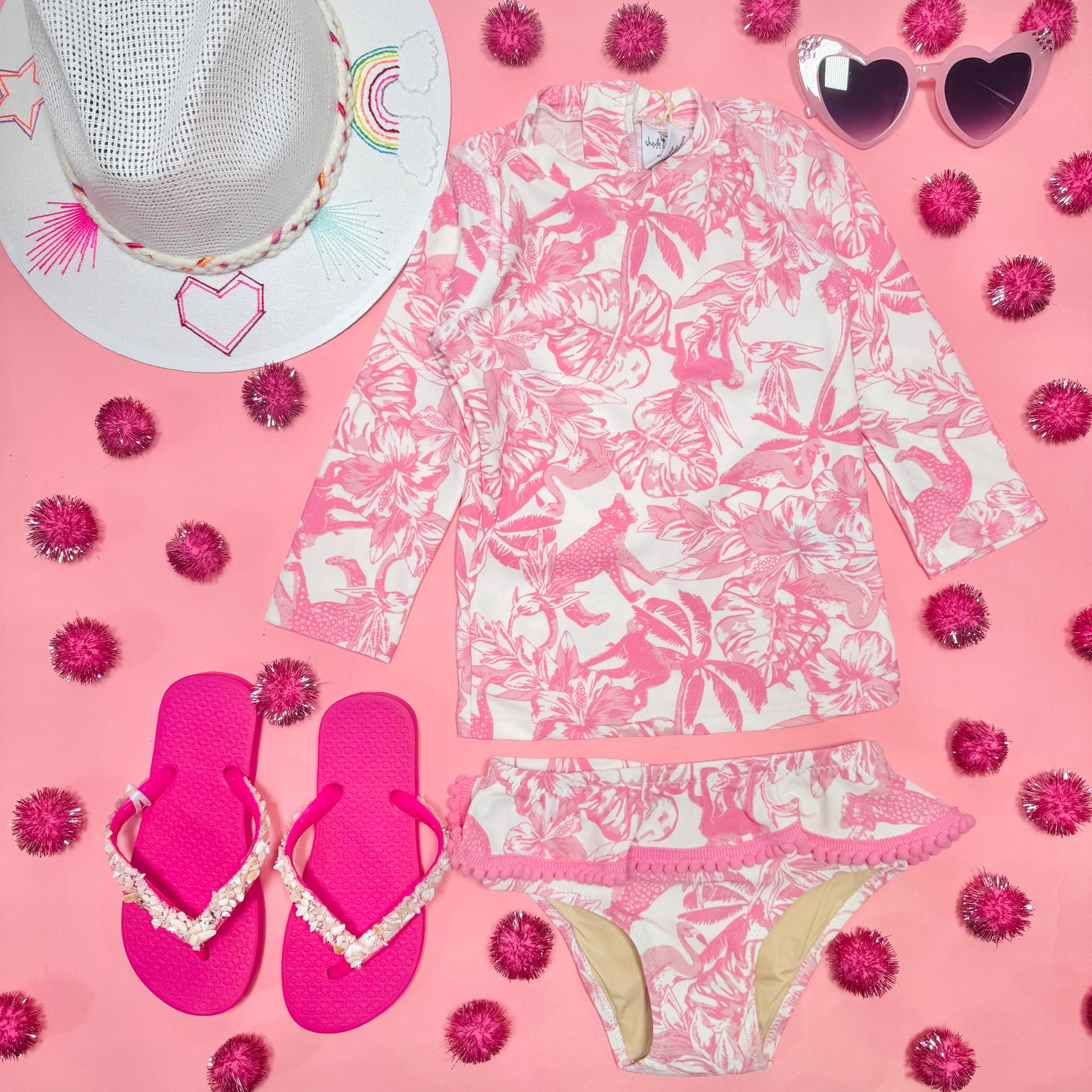 PINK PARADISE RASHGUARD AND BOTTOM TWO PIECE SWIM SET