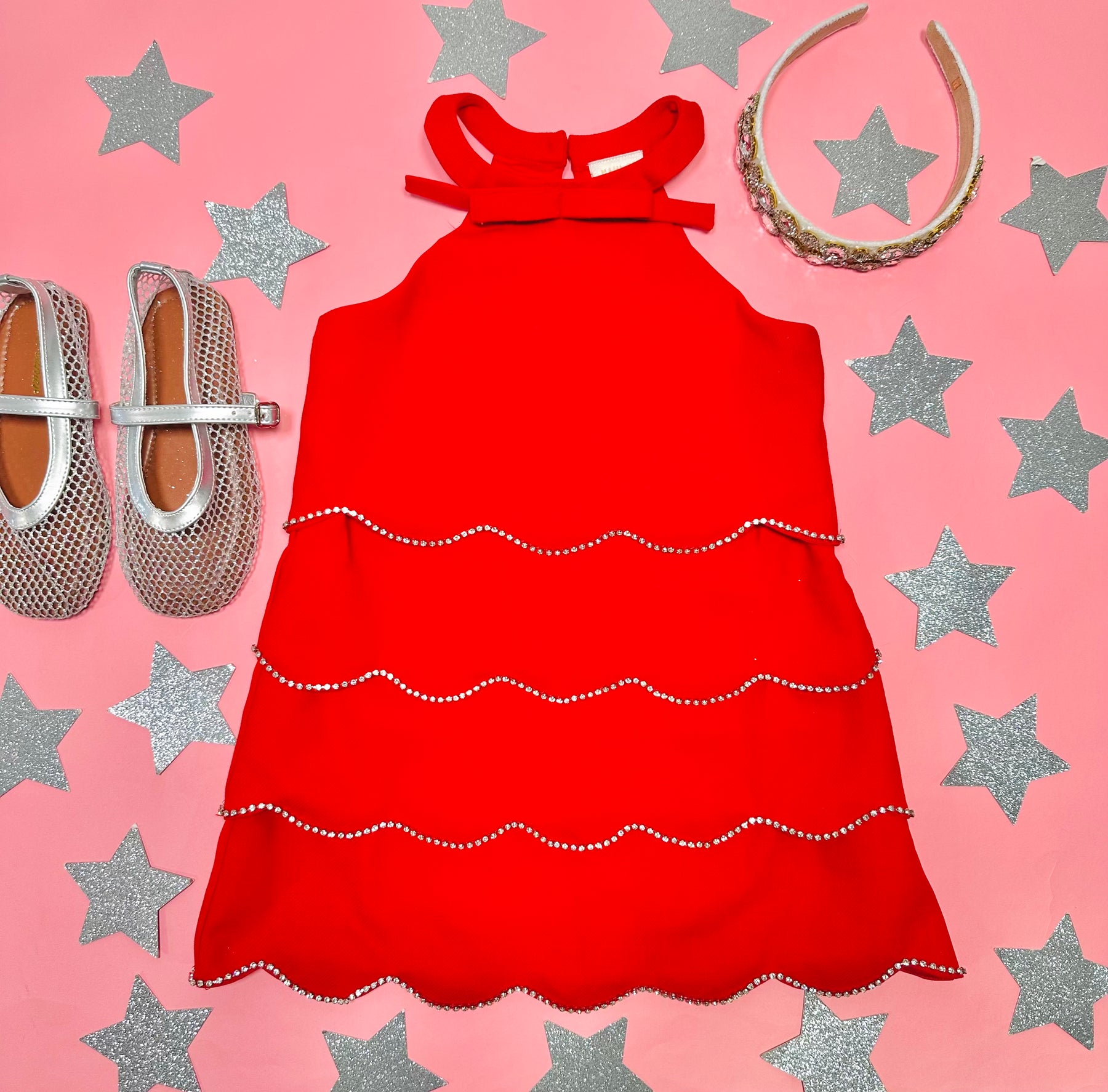 CHRISSY CRYSTAL SCALLOPED DRESS