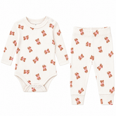 PINK BEAR RIBBED LONG SLEEVE ONESIE AND LEGGINGS SET