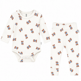 BLUE BEAR RIBBED LONG SLEEVE ONESIE AND LEGGIGNS SET