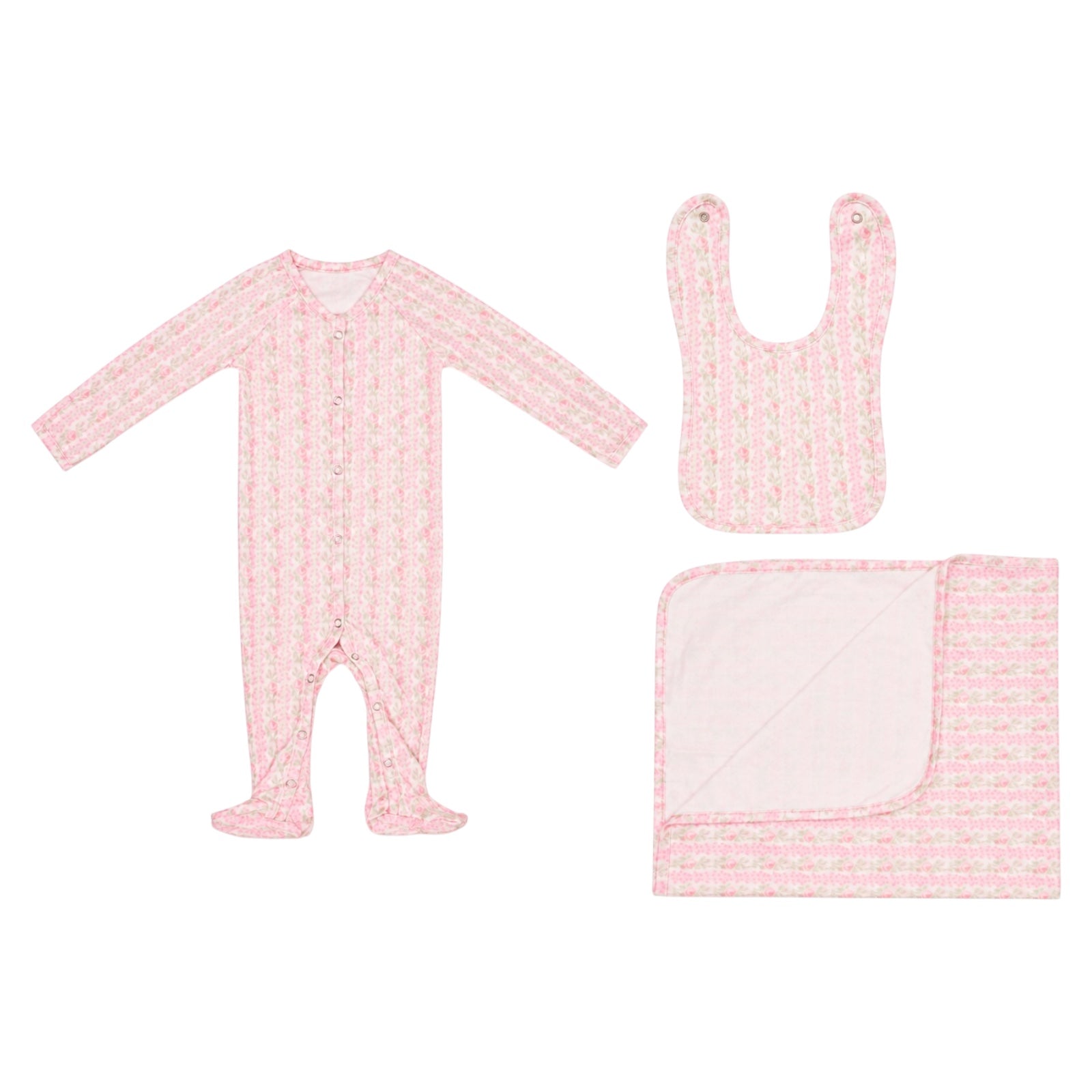 PINK MACAROON BLANKET, FOOTIE, AND BIB COSSIE BABY BOX 3 PIECE SET (PREORDER) (Copy)